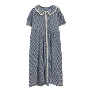 
Nuochu maternity dress cotton linen short-sleeved dress loose temperament blue plaid maternity dress summer lactation dress