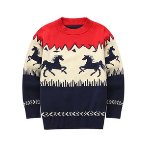 
2026 Children's Clothing Year of the Horse and Animal Year Thickened Sweater Children's Boys Pure Cotton Sweater Middle and Large Children Thickened Spring and Autumn Style