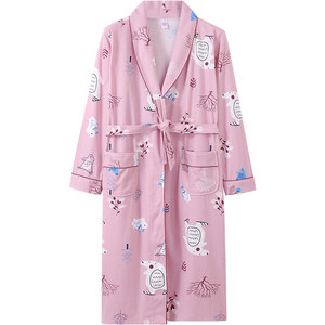 Ms. Ms. Spring and Autumn Pure cotton long -sleeved pajamas Korean version full cotton large bathrobe long Japanese -style yukata home clothing