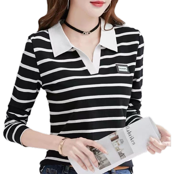 Autumn POLO shirt loose lapel long sleeve T-shirt