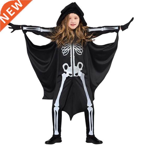 Halloween children's costume cloak bat wearing witch skull