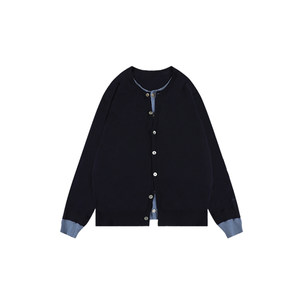 
sameuoo free-range culture fake two-piece gray sweater cardigan women's autumn and winter genderless sweater jacket