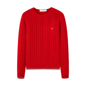 
[Pure Wool] Navigare Italian sailing winter red pullover sweater women's casual knitted base shirt