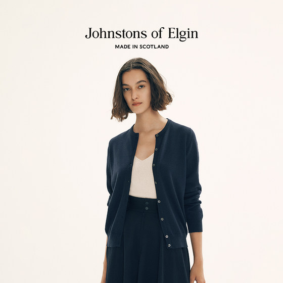 Johnstons of Elgin经典款秋冬女装羊绒圆领针织开衫