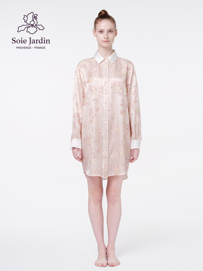 soie jardin3#新品女士提花晕染海瑟薇公主可外穿真丝长袖衬衫裙