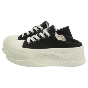 
F21 half-drag black canvas shoes for women 2026 new heightening one-leg thick-soled versatile super hot and good-looking shoes