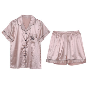 
Cat couple pajamas summer short-sleeved shorts sexy V-neck men and women Korean style ice silk home clothes set