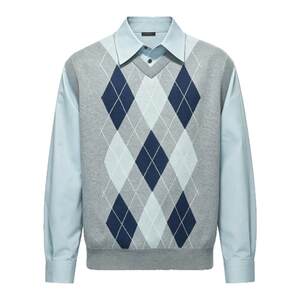 
Dream made high-intelligence wool blended fake two-piece shirt collar sweater for men in autumn couple rhombus knitted sweater
