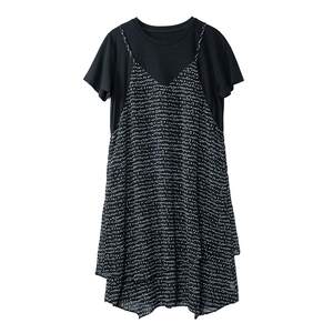 
Boucherie Round Neck Fake Two Piece Spliced Letter Print Dress 2026 Summer New Short Sleeve Fashion Midi Dress