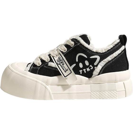 
TTKJ thick-soled shoes, winter velvet women's shoes, small height-increasing warm cotton shoes, casual sports sneakers, canvas shoes