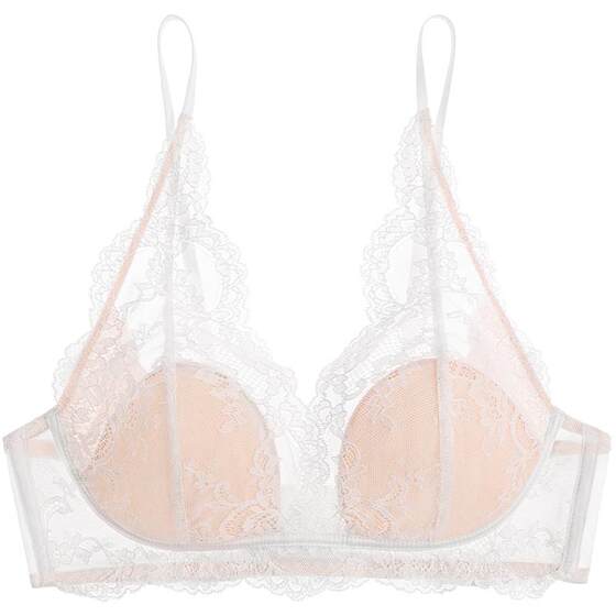 Curious Miss lace French lingerie female beauty back sexy summer thin pure desire bra set white triangle cup small breast