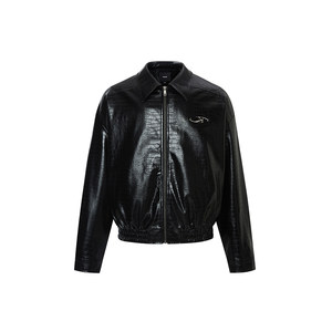 
IMXS [crocodile pattern] American retro PU leather jacket, men and women high street tops, handsome lapel zipper jacket