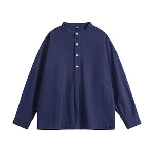 
Madden workwear American retro small stand-up collar long-sleeved shirt navy blue outer wear pure cotton half-high collar T-shirt men's spring
