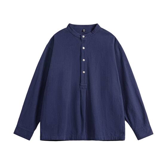 
Madden workwear American retro small stand-up collar long-sleeved shirt navy blue outer wear pure cotton half-high collar T-shirt men's spring