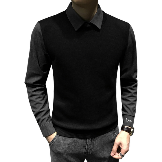 
Two-piece sweater for men in winter 2025 new velvet knitted sweater for business autumn and winter bottoming men's top