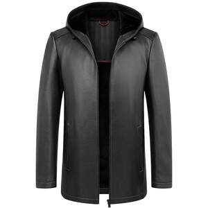 New Zealand deer -skinned men's leather leather jacket hooded leather jacket single leather middle -aged business casual jacket boutique men's clothing
