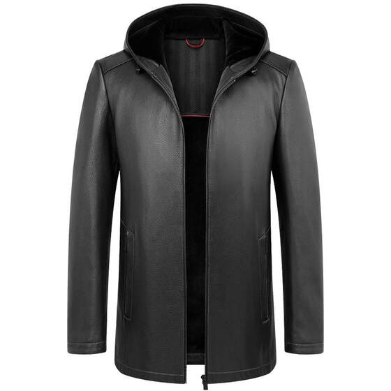 New Zealand deer -skinned men's leather leather jacket hooded leather jacket single leather middle -aged business casual jacket boutique men's clothing
