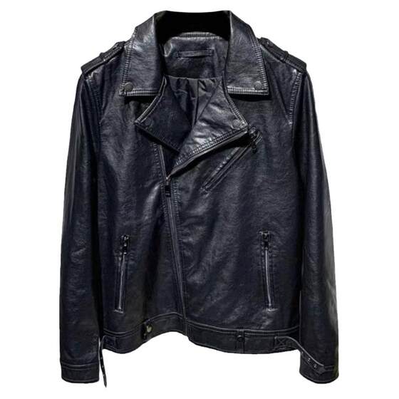 
Leather jacket men's trendy brand new Korean style slim and handsome Internet celebrity Pi Shuai motorcycle diagonal zipper plus velvet leather jacket