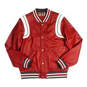 Genuine leather baseball uniform men's Chinese red short jacket men and women's same leather jacket spring and autumn stand-up collar jacket casual top trendy
