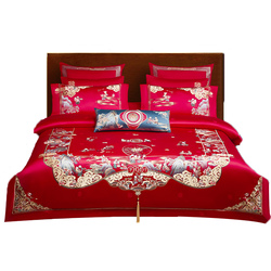 Luo Yi's "hundred Sons Picture" Wedding Four-piece Set Wedding Bedding Red Wedding Quilt Newlywed Quilt Pure Cotton
