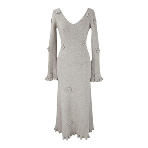 
SYT homemade French flower slim knitted dress for women winter V-neck waist slim long skirt