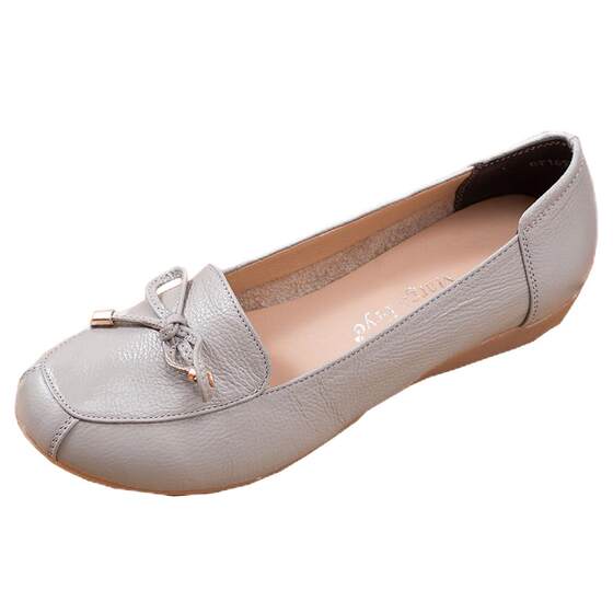 Beef tendonal mother shoes leather anti -slip soft bottom casual middle -aged and elderly single shoes comfortable bow middle -aged spring and autumn leather shoes