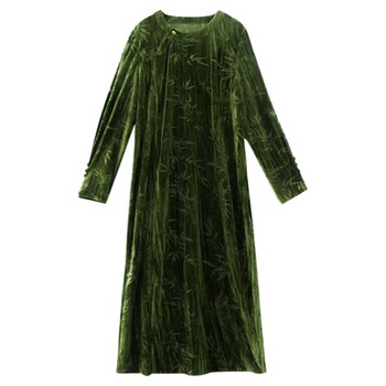 Beautiful Inn Original High-end Large Size Women's Clothing Fat mm200Jin [Jin equals 0.5 kg] Add weight to add new Chinese velvet dress
