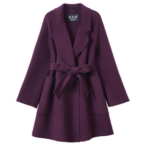 
Purple-red double-sided cashmere coat for women mid-length small slim and versatile off-season woolen jacket