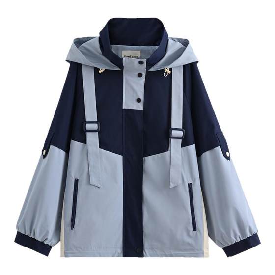 
Mori Girl Tribe Sweet Camping Contrast Color Design Workwear Hooded Jacket Women 2025 New Autumn and Winter Loose Windbreaker