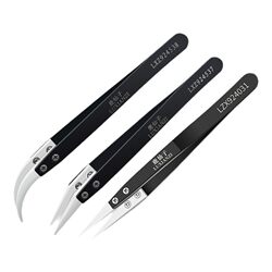 Ceramic Tweezers Anti-static Insulated Stainless Steel Replaceable Tips