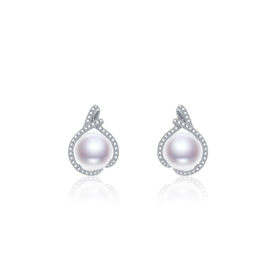 
Jingrun Pearl Huanrou 925 Silver Freshwater Pearl Stud Earrings 9-10mm White Steamed Bun Shape Birthday Gift for Bestie D