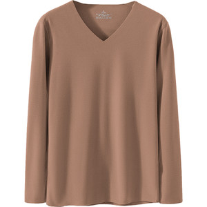 Double -sided virtue long -sleeved T -shirt men's underwear V -neck beam underwear, winter no trace warm, cold, hot, hot, wearing autumn clothes
