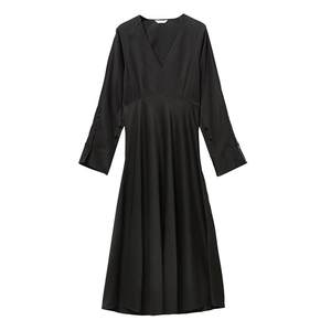 
EXCEPTION Exception Women's Spring and Autumn Style Fashion Long Skirt High Waist V-neck Dress Feeling A-line Dress