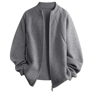 
Heavy lazy style knitted cardigan men's autumn American retro couple sweater zipper design loose jacket
