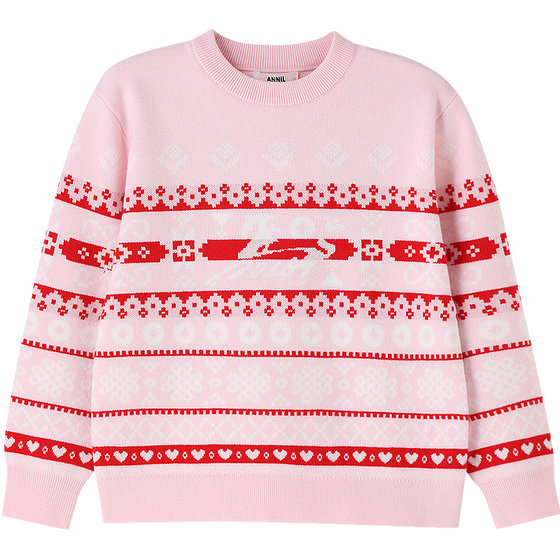 
Annai children's clothing boys and girls round neck long-sleeved sweater sweater 2026 Spring and New Year Fair Isle jacquard