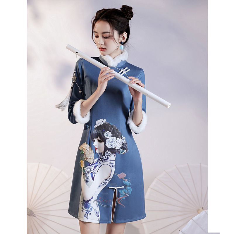 Short retro demi-season lightweight cheongsam, suitable for teen, long sleeve