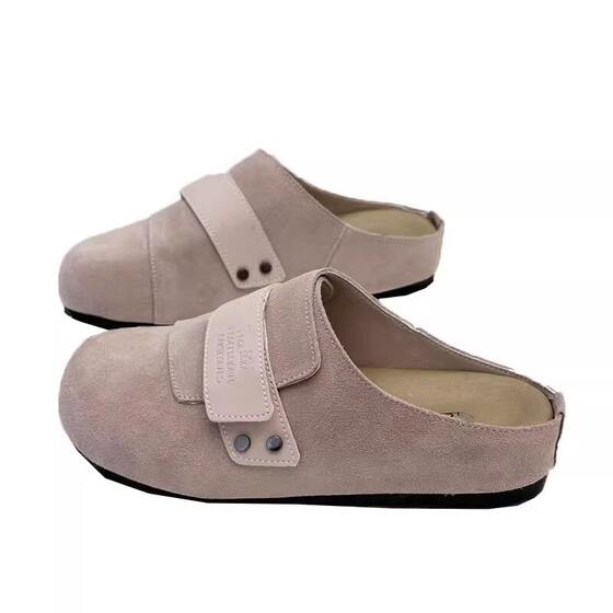 
Brand genuine leather retro Birkenstock shoes for women with toe caps, spring and summer thick-soled versatile casual lazy slip-ons and half slippers