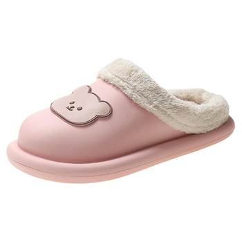 Cotton slippers Female cute indoor anti -slip waterproof and warm bottom can wear autumn and winter home cartoon bear cotton slippers
