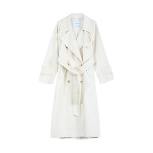 
MULVAN Lady classic silhouette mid-length windbreaker for women's autumn double-breasted large lapel loose jacket