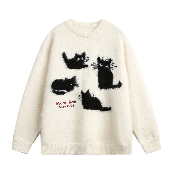 
Wukong has a trendy brand cat mohair round neck sweater for men and women autumn and winter loose couple lazy pullover sweater