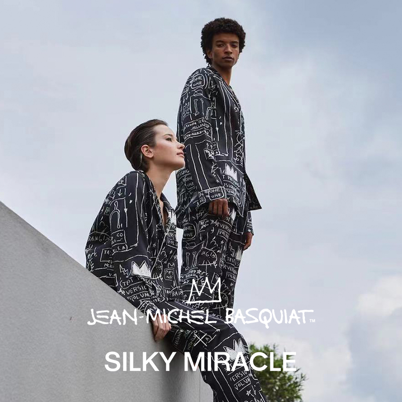 SILKY MIRACLE 真丝睡衣联名Basquiat男女情侣外穿桑蚕丝家居服套