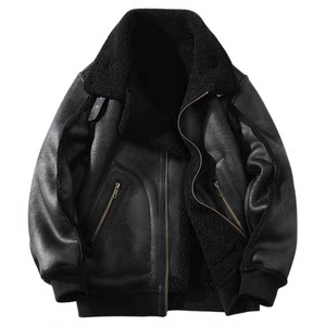 
Fur integrated men's winter velvet thickened leather jacket short motorcycle jacket leather jacket men's jacket lamb wool jacket