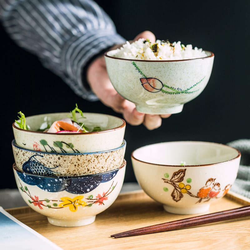 手绘陶瓷米饭碗汤碗日式和风餐具简约复古吃饭碗家用单个小碗面碗