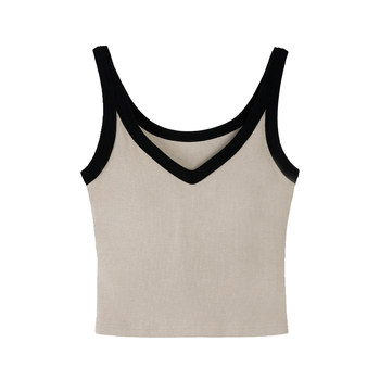 Contrast color v-neck top with padded camisole