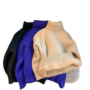 
Children's turtleneck sweater plus velvet 2024 new autumn and winter new male and female baby all-in-one velvet warm sweater red black