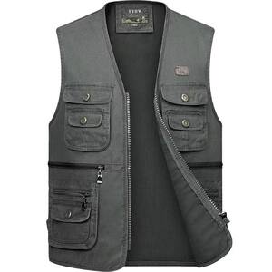 Spring and Autumn Men's Vest Coat Pure Cotton Middle-aged and Older Vests Loose Waistcoat Outdoor Multi-Pocket Dad Fishing Vest