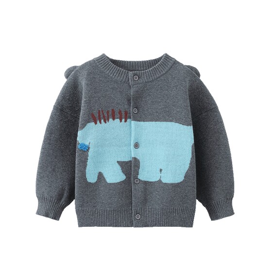 
[100% cotton anti-static pilling] Qiqi Bear Baby Sweater Cardigan Spring and Autumn Boys Jacket Children's Sweater