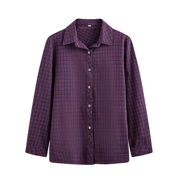 Pure cotton plaid long-sleeved shirt for women's fashionable cardigan shirt
