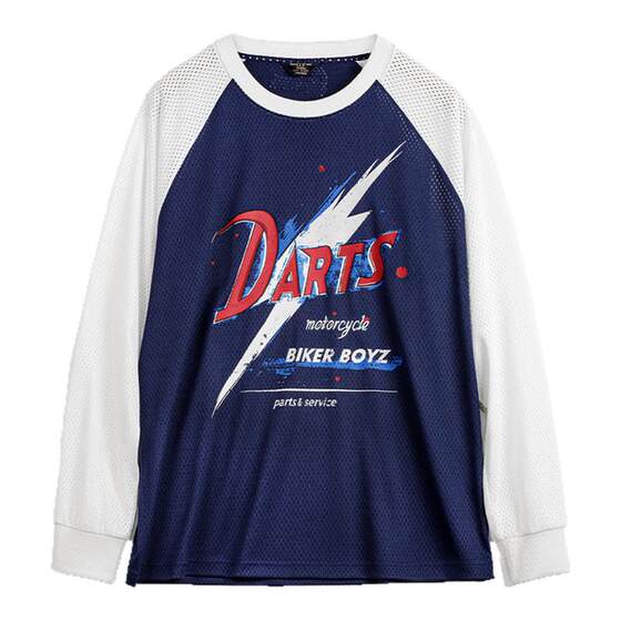 
Madden workwear American printed long-sleeved T-shirt hollow contrasting color knitted raglan sleeves drapey pullover sweatshirt for men summer and spring