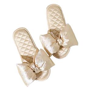 Sweet ins style bow hot diamond elegant solid color satin flip-flops wedding hotel souvenir bridesmaid slippers
